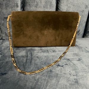 Ferragamo Black Suede Pocket Book with Metal Chain Strap